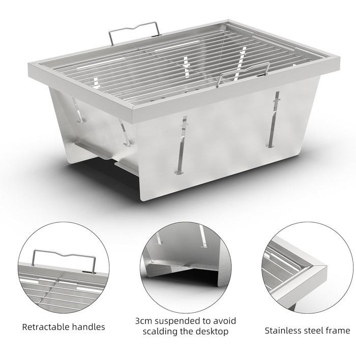 Кемпінговий гриль з вугіллям для столу IGT, складний кемпінговий гриль, портативний невеликий складний гриль з нержавіючої сталі з сумкою, портативний гриль для пікніка для вечірок на свіжому повітрі