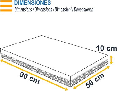 Дитячий матрац-колиска PEKITAS 50 x 90 см, товщина 10 см, гібридний, двосторонній, знімний чохол, можна прати, жорсткий, дихаючий, захист від задухи, дитяче ліжко, дитяче ліжко 50x90x10 см