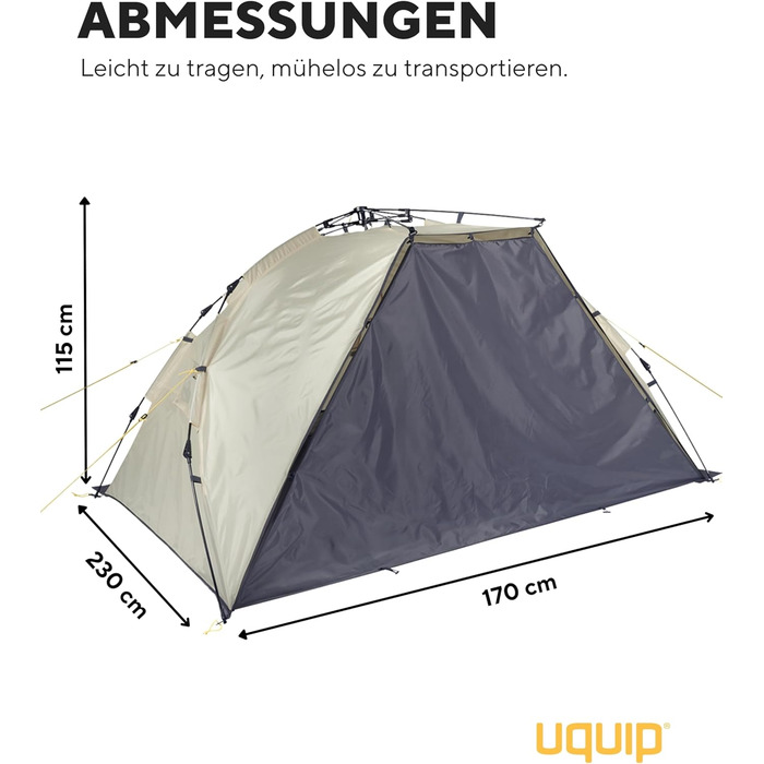 Пляжний намет Uquip Speedy XL Boulder 170 x 115 x 230 см Пляжний намет UPF 50 для захисту від сонця, вітру та дощу Портативний пляжний намет із системою швидкого складання Ідеально підходить для пляжу, кемпінгу та пікніків Sand XL