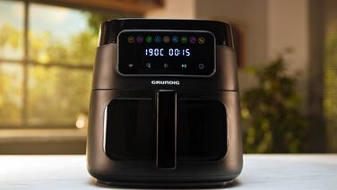 Фритюрниця Grundig FRY 7320, ємність 7,6 л, 1750 Вт, сенсорний дисплей, велике оглядове вікно, налаштування температури та часу, антипригарне покриття, кошик, який можна мити в посудомийній машині, чорний