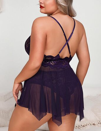 Жіночий нічний комплект Aranmei, мереживний, відкритий, великі розміри, фіолетовий, 3XL