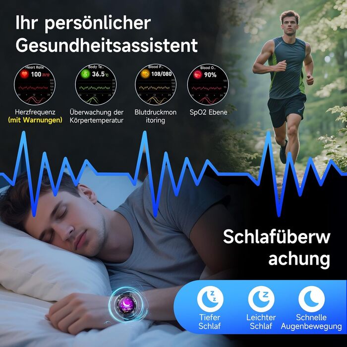 Новий смарт-годинник для чоловіків з ЕКГHRV/ІМТ/сечовою кислотою/Bitterbox, 1.43-дюймовий AMOLED годинник для здоров&39я з 24-годинним моніторингом артеріального тиску, серцевого ритму, температури тіла, SpO2, монітором сну, фітнес-годинник для Android iO