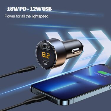 Автомобільний зарядний пристрій USB C, 30W /2.4A прикурювач USB зарядний пристрій міні швидка зарядка, 18W PD 12V & 12W USB автомо