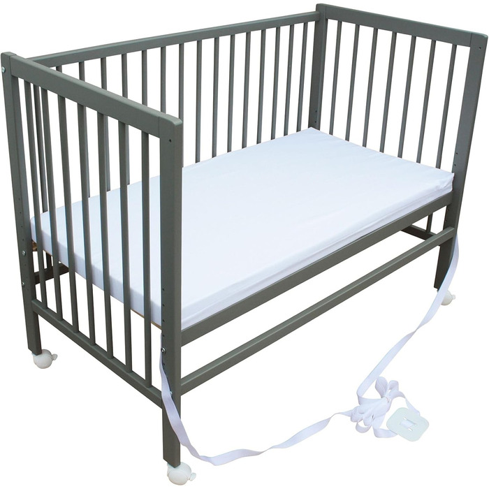 Дитяче ліжко Micoland - Приставне ліжко - Дитяче ліжко 120x60 см, що трансформується, з ремінцем, колесами та матрацом (сіре з матрацом)