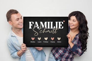 Персоналізований килимок для дверей з іменем родини та дизайном серця, аксесуар для дому, декоративний предмет, нековзний та миється, чорний, 60x40 см, дизайн сімейного серця, чорний