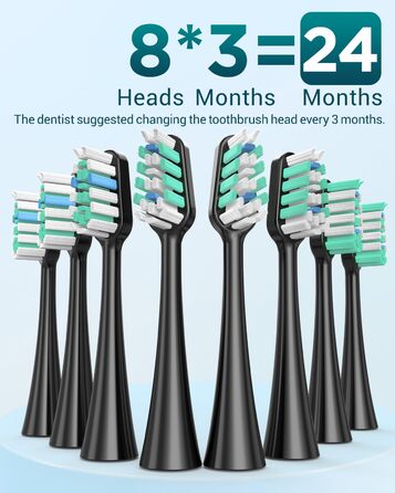 Електрична звукова зубна щітка для дорослих з 8 насадками, дорожнім кейсом, 5 режимами, водонепроникністю IPX7 та 90 днями роботи від акумулятора, чорного кольору, (в упаковці)