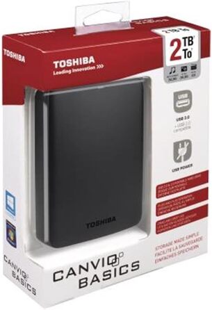 Мобільний жорсткий диск Toshiba Canvio Basics 2 ТБ (6,4 см (2,5 дюйма), USB 3.0) чорний 2 ТБ Версія 2016 року