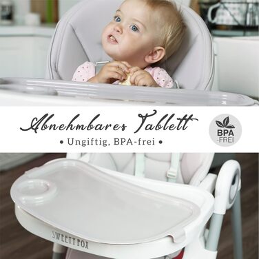 Дитячий стільчик для годування Sweety Fox з функцією нахилу - Висувний і складаний, стільчик з ременями безпеки - Зростаючий стіль