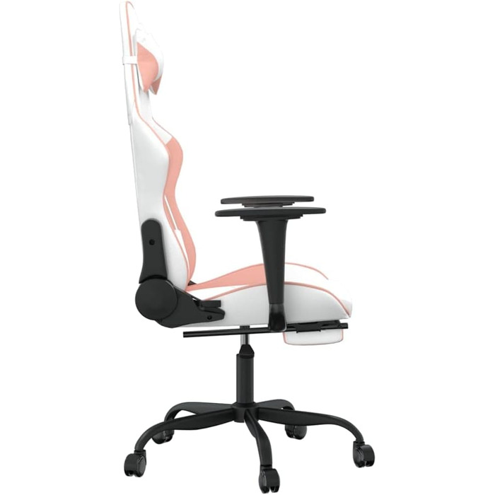 Геймерське крісло з підставкою для ніг, біла та рожева штучна шкіра, регульована спинка та висота, поворот на 360 градусів, міцний металевий каркас, ергономічний комфорт, довговічний