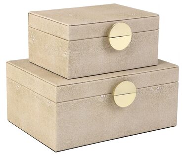 Шкатулки для коштовностей HofferRuffer зі штучної шкіри, декоративні шкатулки для зберігання аксесуарів, органайзер із золотистою фурнітурою, класична веганська шкіра, набір з 2 шт. (світло-сірий)