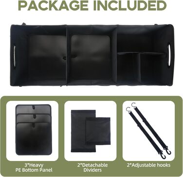 Органайзер для багажника авто, міцний органайзер для зберігання з антиковзним покриттям, об'єм 95 л, вантажний органайзер для позашляховиків, пікапів, седанів, водонепроникний, портативний, зелено-помаранчевий