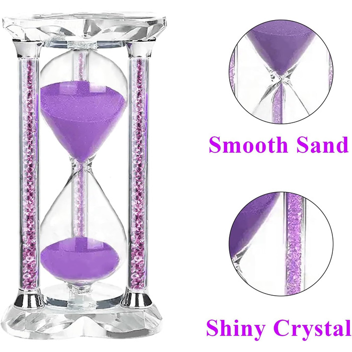 Пісочний годинник SuLiao для Uten, Поворотний на 720, Старовинний білий пісочний годинник, Вінтажний пісочний годинник 1 Hora Reloj de Arena, Великий метал, Пісочне скло, Офіс, Письмовий стіл, Дім, Весільне оформлення (Кришталь / Фіолетовий, 60 хв)