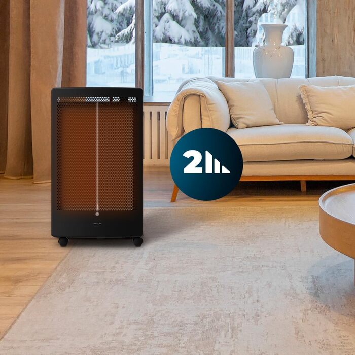 Каталітична газова плита Cecotec ReadyWarm 5300, потужність 3000 Вт у 2 етапах, рівномірний розподіл тепла, потрійна система безпеки, сумісна з газовими балонами місткістю 13 кг, ручки та 4 колеса