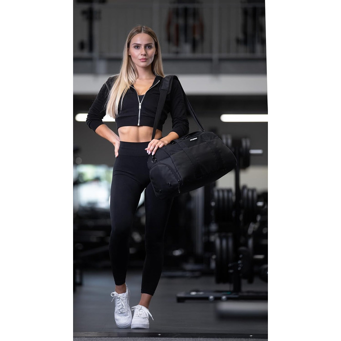 Спортивна та дорожня сумка Fitgriff V2 для жінок та чоловіків - з відділенням для взуття та відділенням для вологих речей - Сумка для спорту, фітнесу, подорожей - Сумка для тренувань, Сумка для спортзалу, (Чорна, Середня) Чорна 56 x 30 x 32 см (Середня)