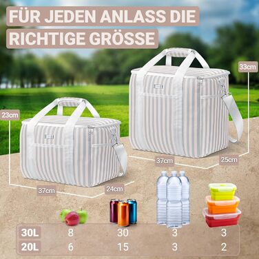 Велика складна сумка-холодильник HOEL 20 л та 30 л - Ізольована термосумка - Водонепроникна та герметична сумка для ланчу - Ізольована сумка для автомобіля та покупок - Сумка для пікніка, сумка для ланчу 30 л, бежевого кольору