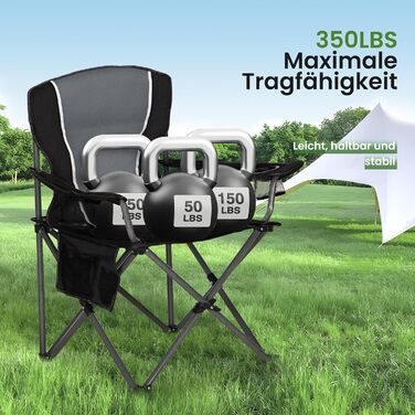 Комплект із 2 предметів Складане кемпінгове крісло, Складане крісло до 160 кг Кемпінгове крісло Складане крісло з підставками для чашок Складане крісло Кемпінгове рибальське крісло (сіре)