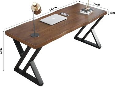 Письмовий стіл з масиву дерева 140 x 70 см, стіл для домашнього офісу з товстою стільницею, робоча станція для ПК та офісні меблі, сучасний стіл з сосни, ідеально підходить для навчання, письма, їжі FS-01