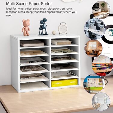 Дерев&39яний настільний органайзер з 12 відділеннями, настільний органайзер для файлів, штабелюваний лоток для файлів A4, лоток для офісних листів, підтримка чистоти на робочому столі, білий