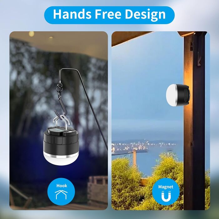 Акумуляторний світлодіодний кемпінговий ліхтар, 1000 лм, портативний підвісний ліхтар для намету зі зміною кольору RGB, магнітна основа, водонепроникний аварійний підвісний ліхтар для ураганів, відключень електроенергії, домашнє RGB-підсвічування