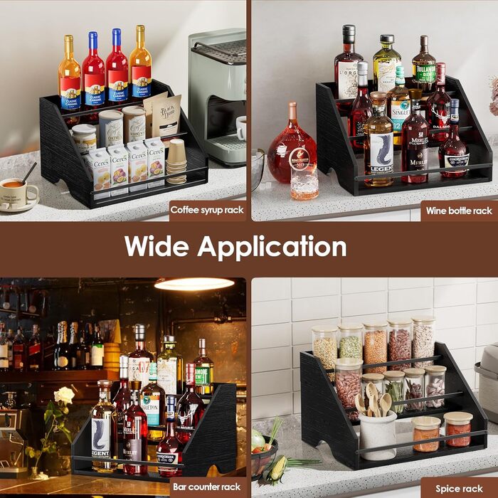 Стійка для пляшок з алкоголем Nuovoware, барна стійка для пляшок з алкоголем, 3-рівнева шафа для алкоголю, винна стійка, барна шафа на 12 пляшок, міні-бар, домашній ретро для алкоголю, винні стійки на стільницю, барна вітрина, вугільно-чорний, 3-рівнева в