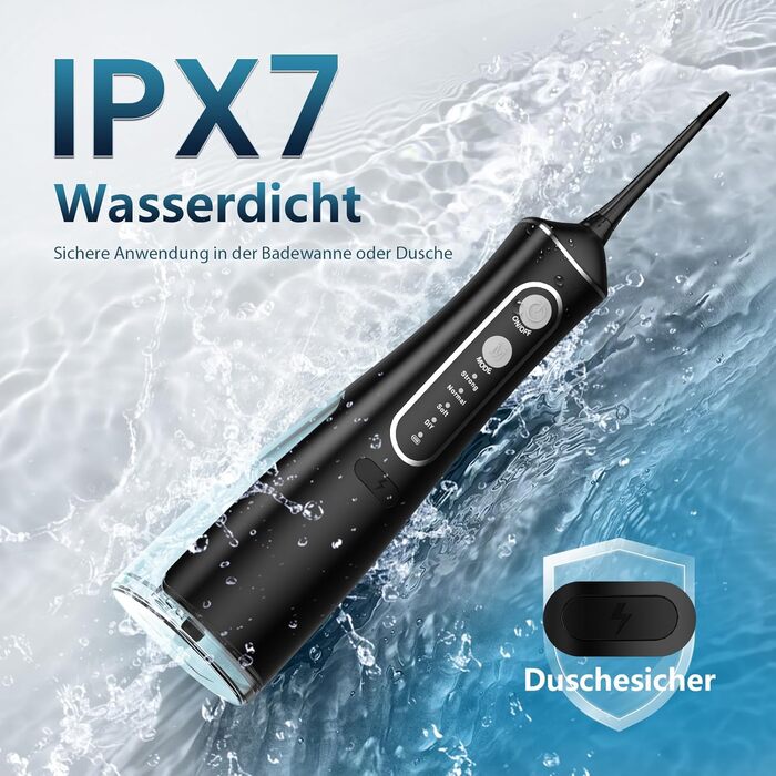 Бездротовий Електричний Іригатор для Порожнини Рота, Переможець Тестів 2026, 4 Режими Налаштування Тиску та 5 Насадок з Обертанням на 360 для Щоденного Глибокого Очищення, 300 мл, Водонепроникний IPX7 для Подорожей та Дому, Чорний