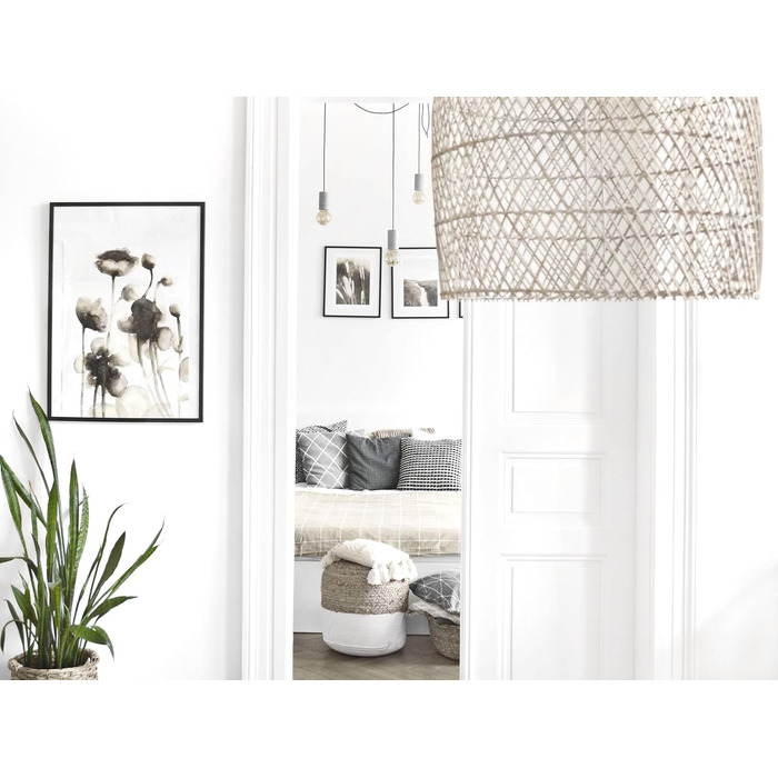 Пуф Beliani для дому, двоколірний джут, бежева бавовна, білий EPS, круглий, 46 см, Boho Dalama