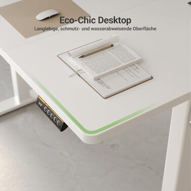 Стіл Claiks з регульованою висотою 160 x 80 см (FSC), вантажопідйомність 80 кг, стіл з регульованою висотою з 2 гачками та 3 функціями пам&39яті, стіл для роботи стоячи з тихим двигуном для домашнього офісу, білий 160 x 80 см