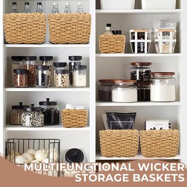 Набір із 5 плетених кошиків для зберігання, плетені кошики для зберігання з паперової мотузки, штабелювані кошики для зберігання одягу, кухні, ванної кімнати, зберігання іграшок