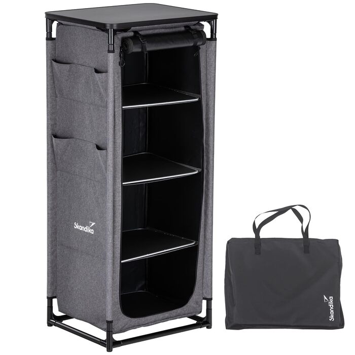 Кухня для кемпінгу Skandika Ruoka Висока шафа/кухонна шафа з мийкою та захистом від вітру та бризок, відділення для зберігання з полицями, сумка для перенесення, вулична кухня, кемпінгова шафа Вулична кемпінгова кухня, дорожня кухня 59 x 48 x 140 см