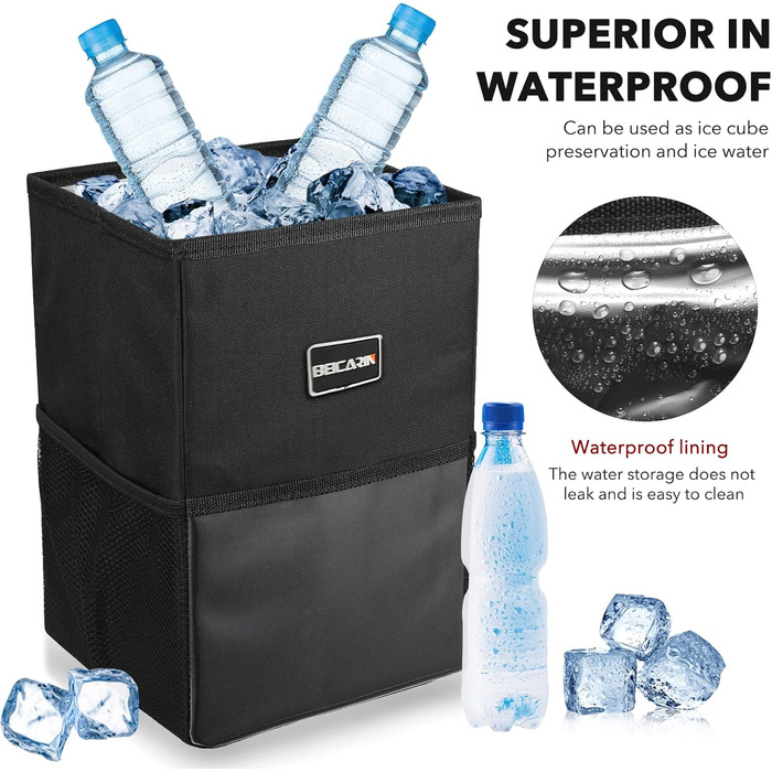 Поліестеровий автомобільний сміттєвий бак Beicarin з кришкою - Автомобільний мішок для сміття з кишенями для зберігання герметични