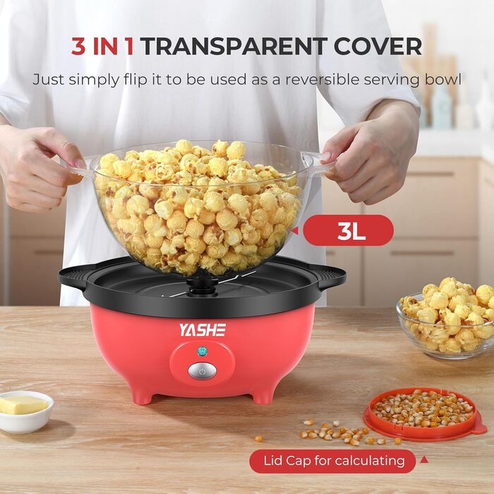 Машина для приготування попкорну YASHE, електрична мішалка для попкорну потужністю 650 Вт, машини для приготування попкорну ємністю 3 л з антипригарним покриттям, здорова та менша кількість олії для вечірок у кіно