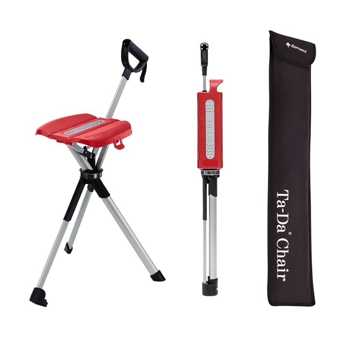 Стілець TA-Da серії 2 - Тростина для ходьби з сидінням, надлегка алюмінієва рама та міцний складний стілець (до 136 кг), складна конструкція, ідеально підходить для походів та активного відпочинку - Червоний, 82 см S (82 см)