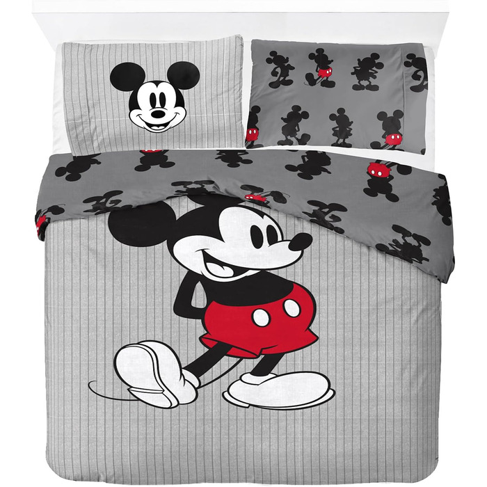Смугастий - комплект підковдри на двох з наволочкою 50 х 70 см, теплий комплект постільної білизни бавовняний сірий - Mickey Mouse
