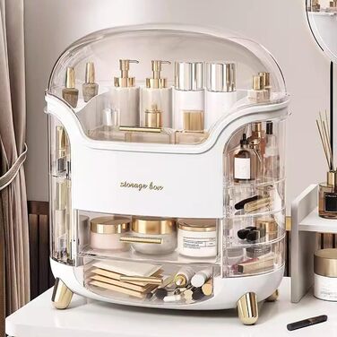 Органайзер для макіяжу з шухлядами та кришкою, коробка для зберігання косметики та краси, багатофункціональна портативна вітрина для ювелірних виробів, туалетного столика, пензлів, засобів догляду за шкірою, аксесуарів для волосся, стільниці, білого кольо