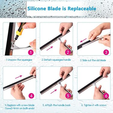 Ракель для душу Love-KANKEI Ракель для душу з нержавіючої сталі з гумовою губкою, включно з 1 запасною губкою та 1 гачком