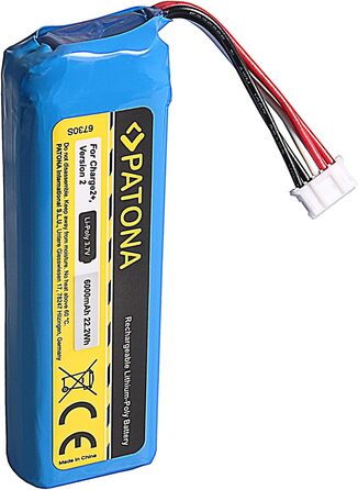 Акумулятор PATONA 6730, заміна для JBL GSP1029102R P763098 CS-JML310SL ємністю 6000 мАг, сумісний з JBL Charge 2, Charge 2 Plus та Charge 3 версії 2015 року.