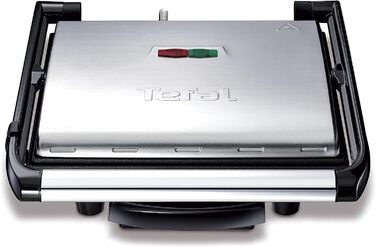 Контактний гриль Tefal Inicio GC241D Електричний гриль/бутербродниця Гриль з низьким вмістом жиру Паніні, Тости, Стейк, Овочі Пластини для гриля з антипригарним покриттям 2000 Вт 36,3x10,8x33,2 см Нержавіюча сталь/чорний єдиний стандарт