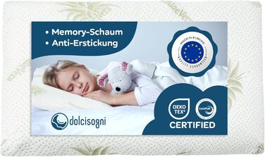 Дитяча подушка DOLCI SOGNI з піни з пам'яттю для дитячого ліжечка та ліжечка, дитяча подушка зі знімним чохлом з алое, дитяча поду