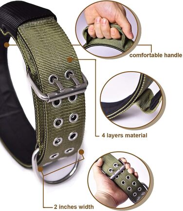 Тактичний нашийник для великих собак 5 см, міцний нейлоновий нашийник K9 з ручкою для контролю, камуфляжний, товщина 0.6 см, розмір L (48-60 см), армійсько-зелений