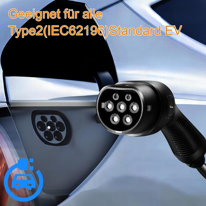 Зарядний кабель GUWIEYG Type 2 CEE 7.2kW, 5M, IEC 62196 Портативний зарядний пристрій для електромобілів з сумкою для перенесення,