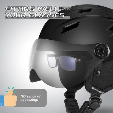 Лижний шолом Odoland для дорослих з козирком, легкий гоночний шолом з козирком для чоловіків та жінок, шолом для сноуборду S (52-55 см) чорний