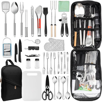 Предметний набір кухонного начиння для кемпінгу, портативне кухонне начиння для кемпінгу, набір посуду для пікніків, барбекю, подорожей та активного відпочинку., 35-