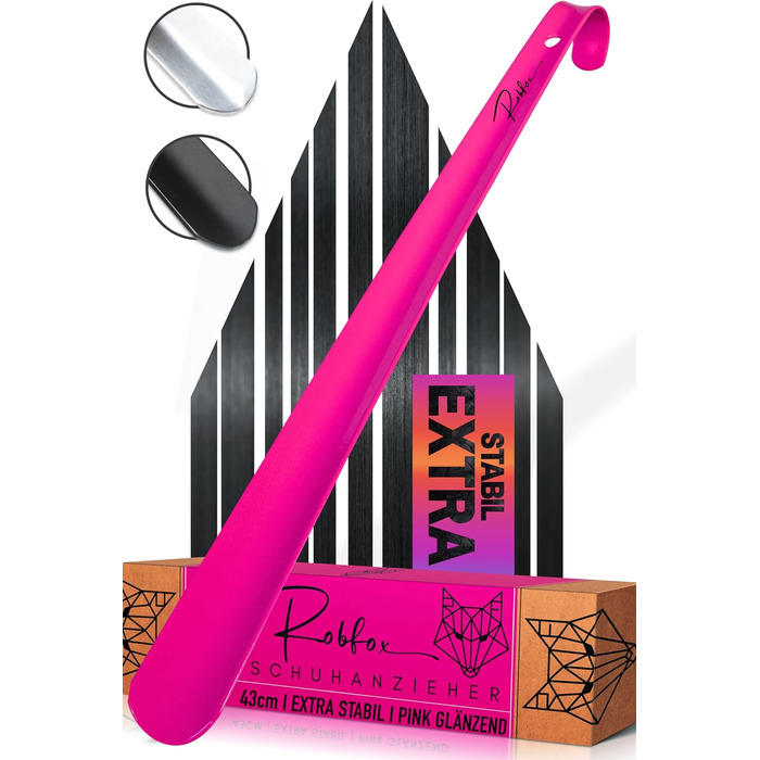 Металевий ріжок для взуття Robfox рожевий I 43 см ДОВГИЙ ТА НАДЗВИЧАЙНО СТІЙКИЙ I Довгий ріжок для взуття з нержавіючої сталі I На