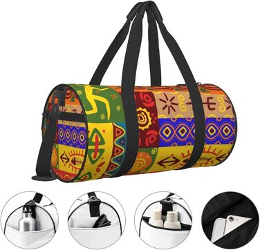 Спортивна сумка, дорожня сумка, з африканським національним орнаментом, принт на замовлення, чорна, універсальний розмір, сумка для подорожей