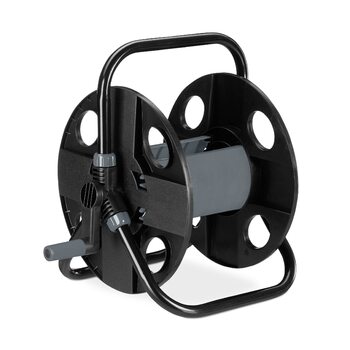 Котушка для шланга Relaxdays, 30 м, 1/2, сталь, пластик, тримач шланга, 38 x 42 x 31 см, чорний/сірий
