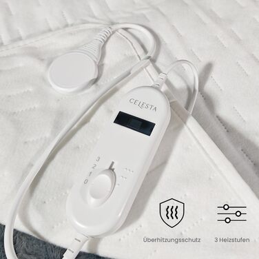 Підогріта підковдра CELESTA 150x80 см, нагрівальна ковдра з 3 температурними режимами, світлодіодним контролером та захистом від перегріву, можна прати в пральній машині та дихаюча, біла стандартна біла 150 x 80 см