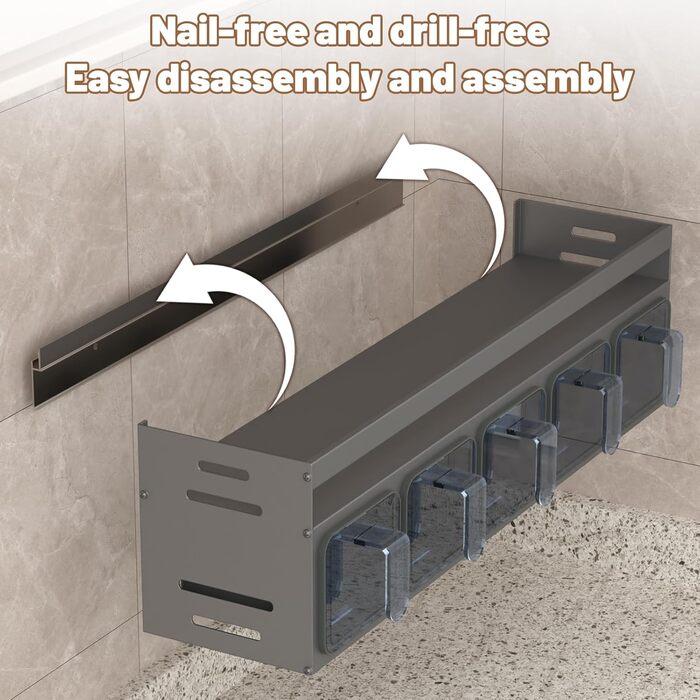 Настінна полиця для спецій Soontrans, 40 x 10,7 x 12,3 см, Кухонна настінна полиця з 5 коробками для спецій, металева полиця для спецій (не потребує свердління), підвісна кухонна полиця, органайзер для спецій для кухонної стільниці та шафи