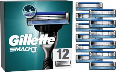 Леза для бритви Gillette Mach3, 12 змінних лез для мокрих бритв Чоловіки з 3-кратним лезом Нові 12-каратні леза