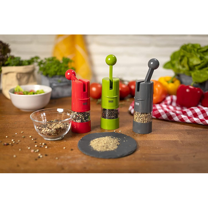 Подрібнювач з тріскачкою KUHN RIKON Salt Mill & Pepper Mill, ручний млин для спецій, зелений, регульований керамічний подрібнювач, пластик, 5,8 x 5,8 x 21,5 см