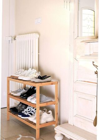 Полиця для взуття dibea з 3 полицями, бамбукова шафа для взуття, окремостояча полиця, кухонна полиця, полиця для вітальні, 70x26x55 см, натуральний колір, натуральний, 70x26x55 (3 полиці)